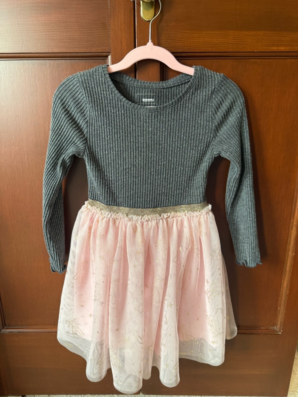 Sonoma Girls Gray Ribbed Top with Pink Tulle Skirt